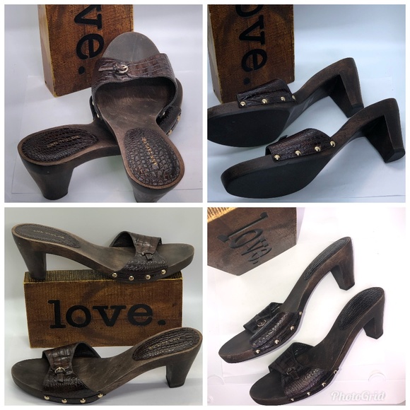 ANN TAYLOR LEATHER WOODEN CLOG SANDALS ~9M - Picture 8 of 8